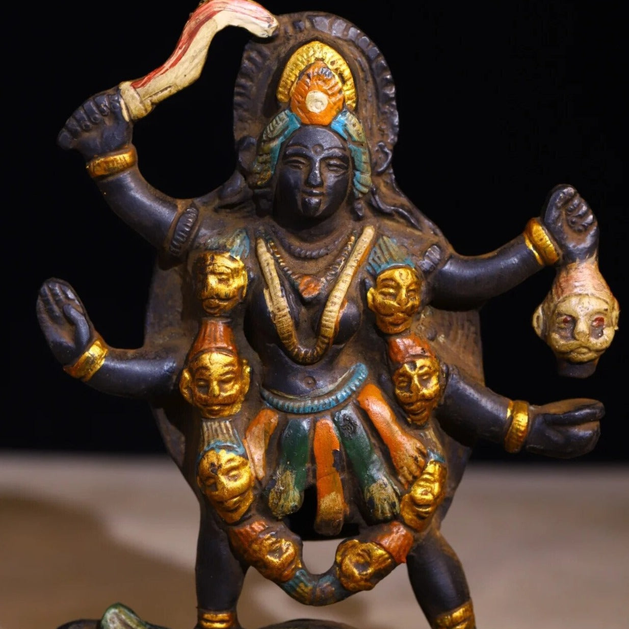 Fierce Artistry. Vintage 6-inch Bronze Kali Statue Evoking Power and Liberation
