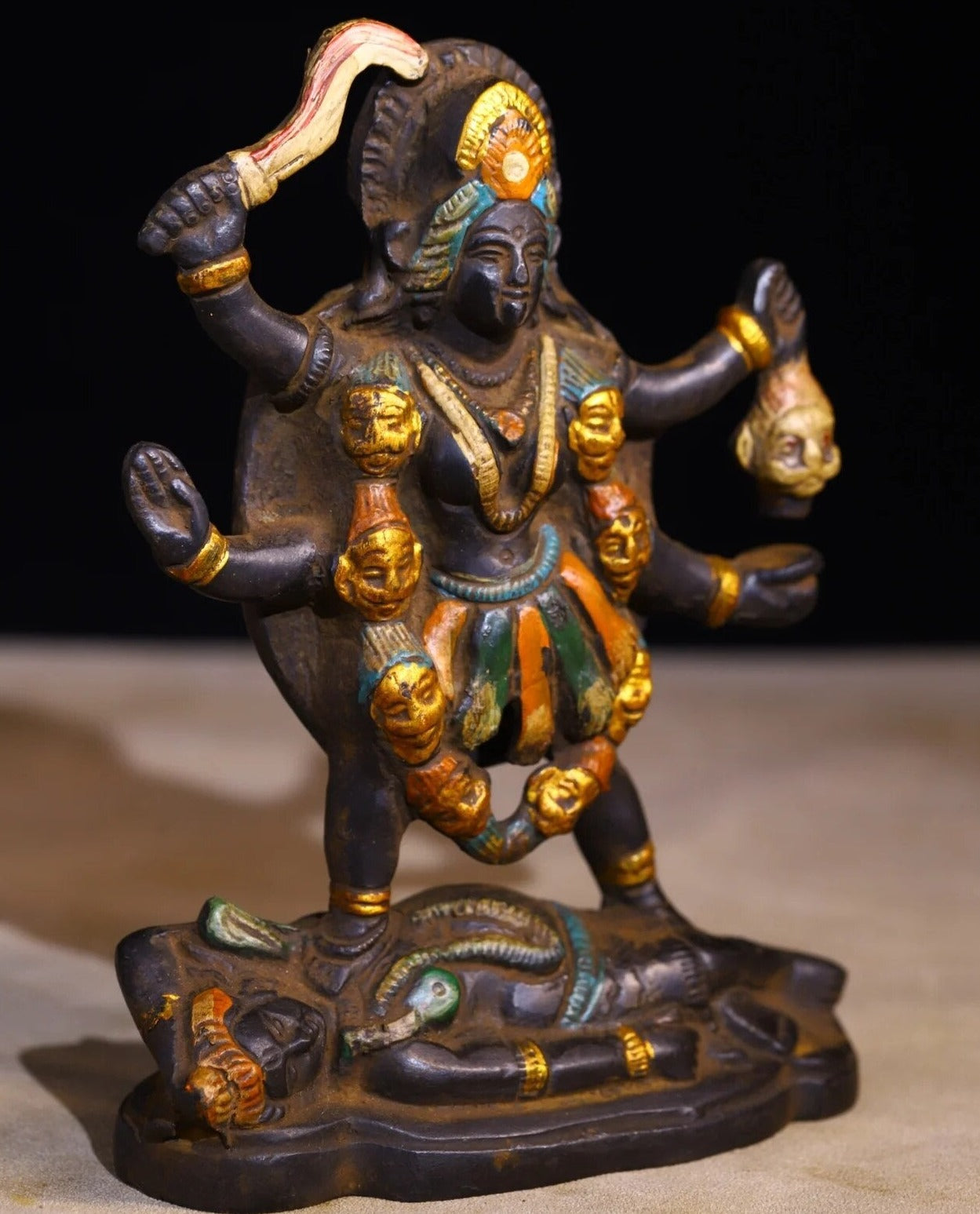 Fierce Artistry. Vintage 6-inch Bronze Kali Statue Evoking Power and Liberation