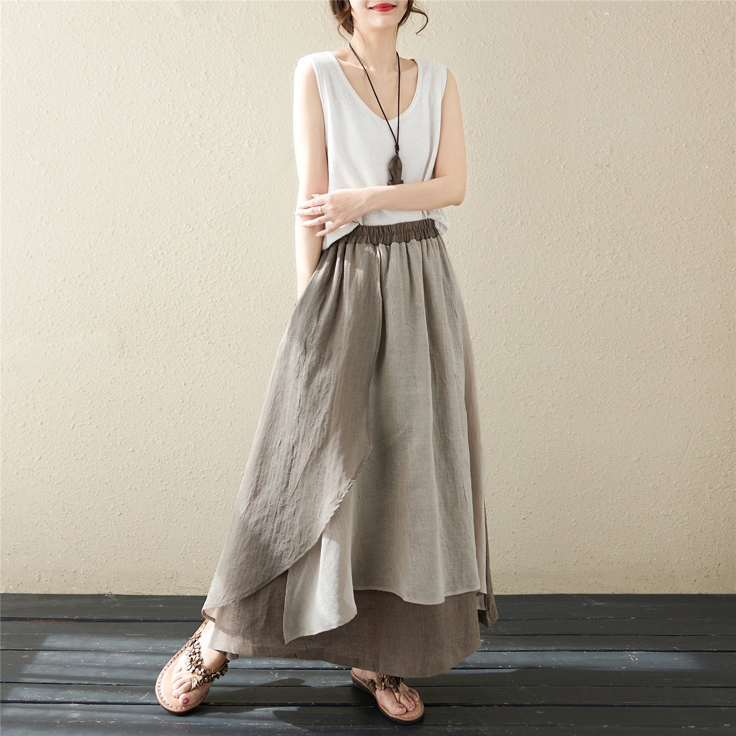 Asymmetrical Long Cotton  Linen Skirt