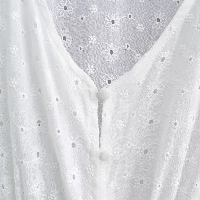 White Boho Embroidered Cotton Maxi Dress Kimono