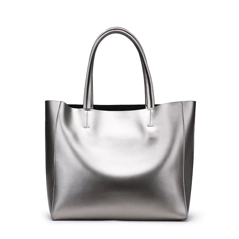 Silver Genuine Leather Shoulder Bag