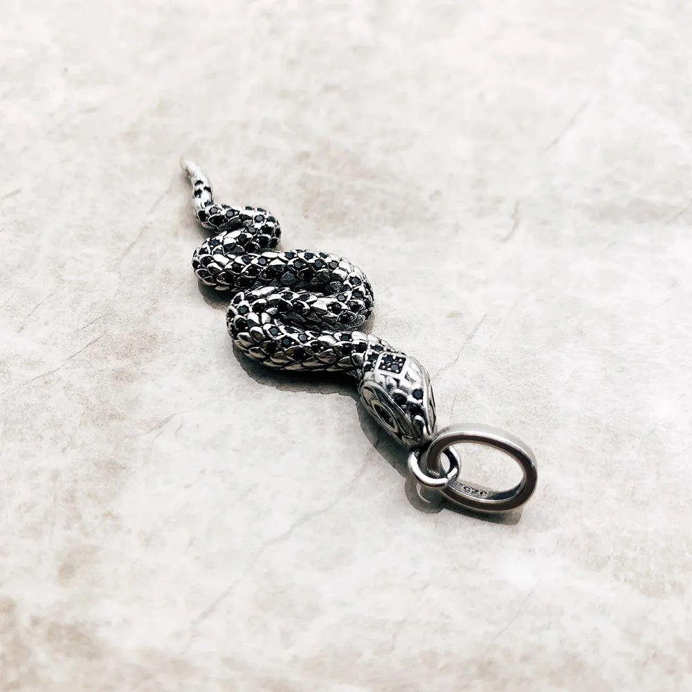 Blackened Mystical Kundalini Snake Pendant - Handcrafted 925 Sterling Silver Necklace