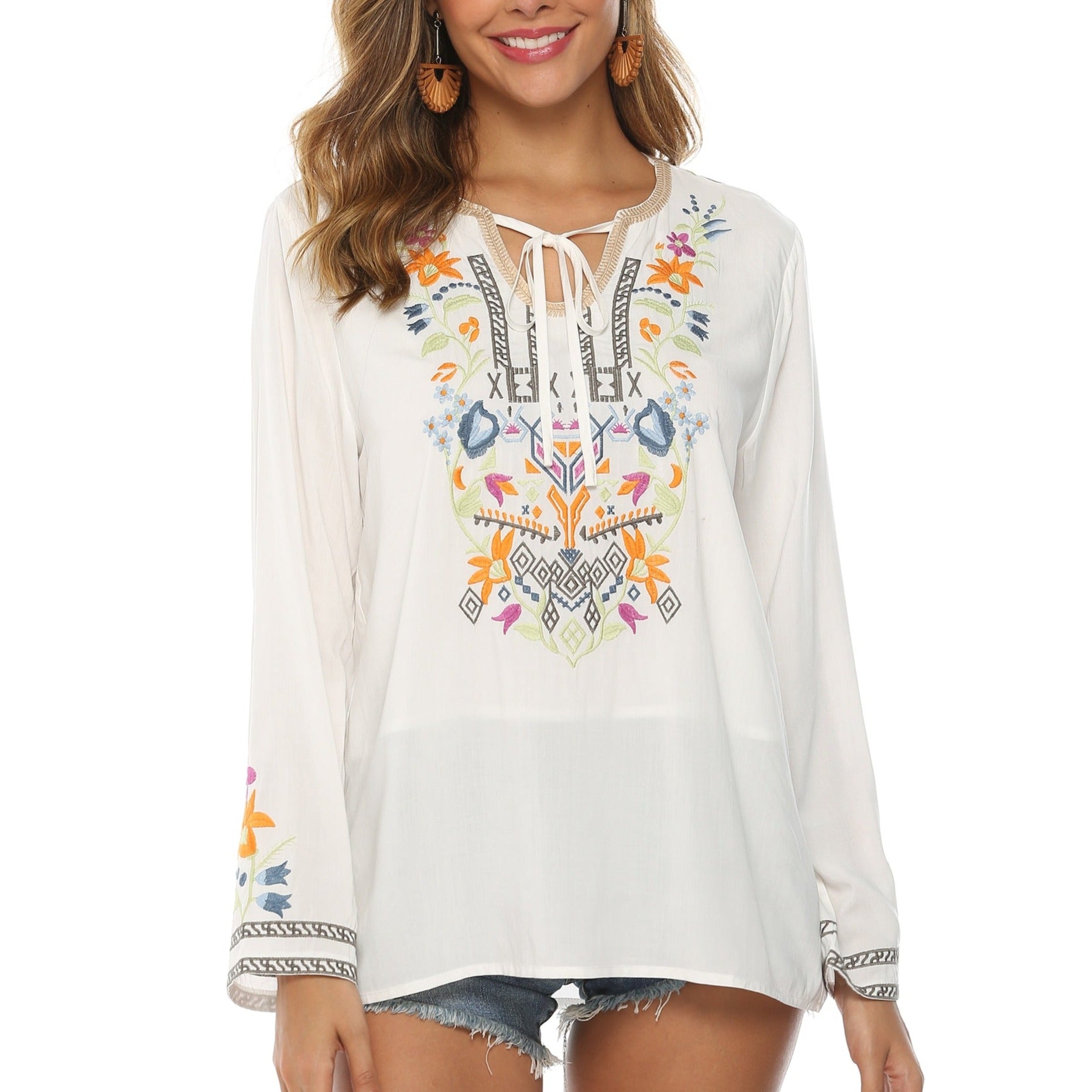 Floral Geometry Embroidered Tunic