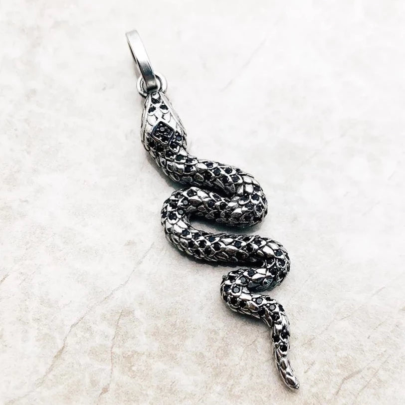 Blackened Mystical Kundalini Snake Pendant - Handcrafted 925 Sterling Silver Necklace