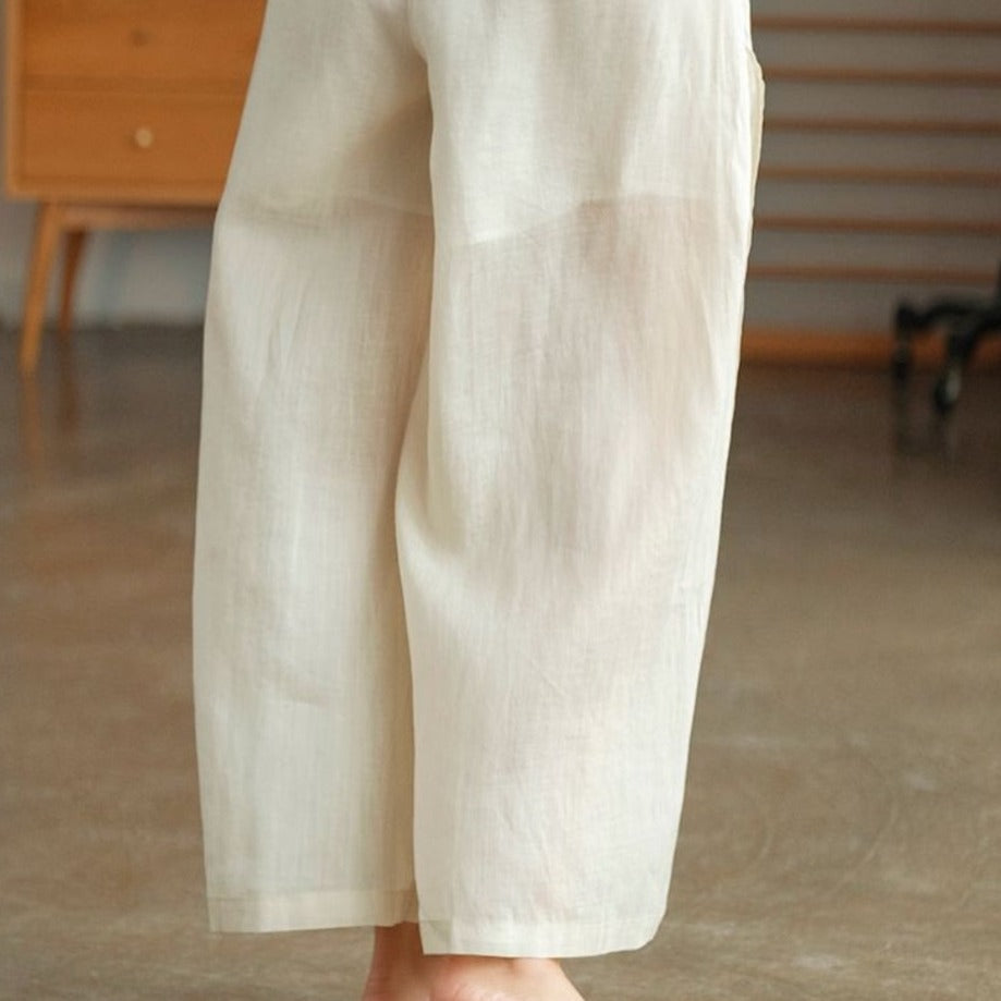 Linen Wide-leg Slit Side Pants