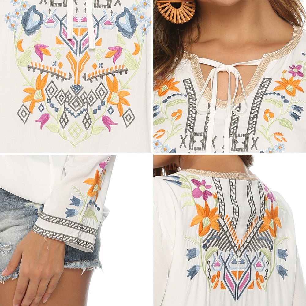 Floral Geometry Embroidered Tunic