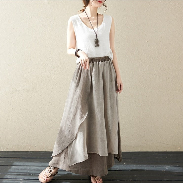 Asymmetrical Long Cotton Linen Skirt