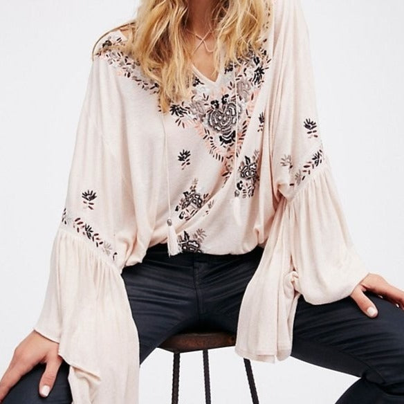 Siren Song Embroidered Flare Sleeve Top