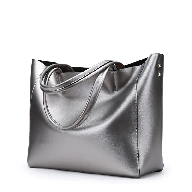Silver Genuine Leather Shoulder Bag
