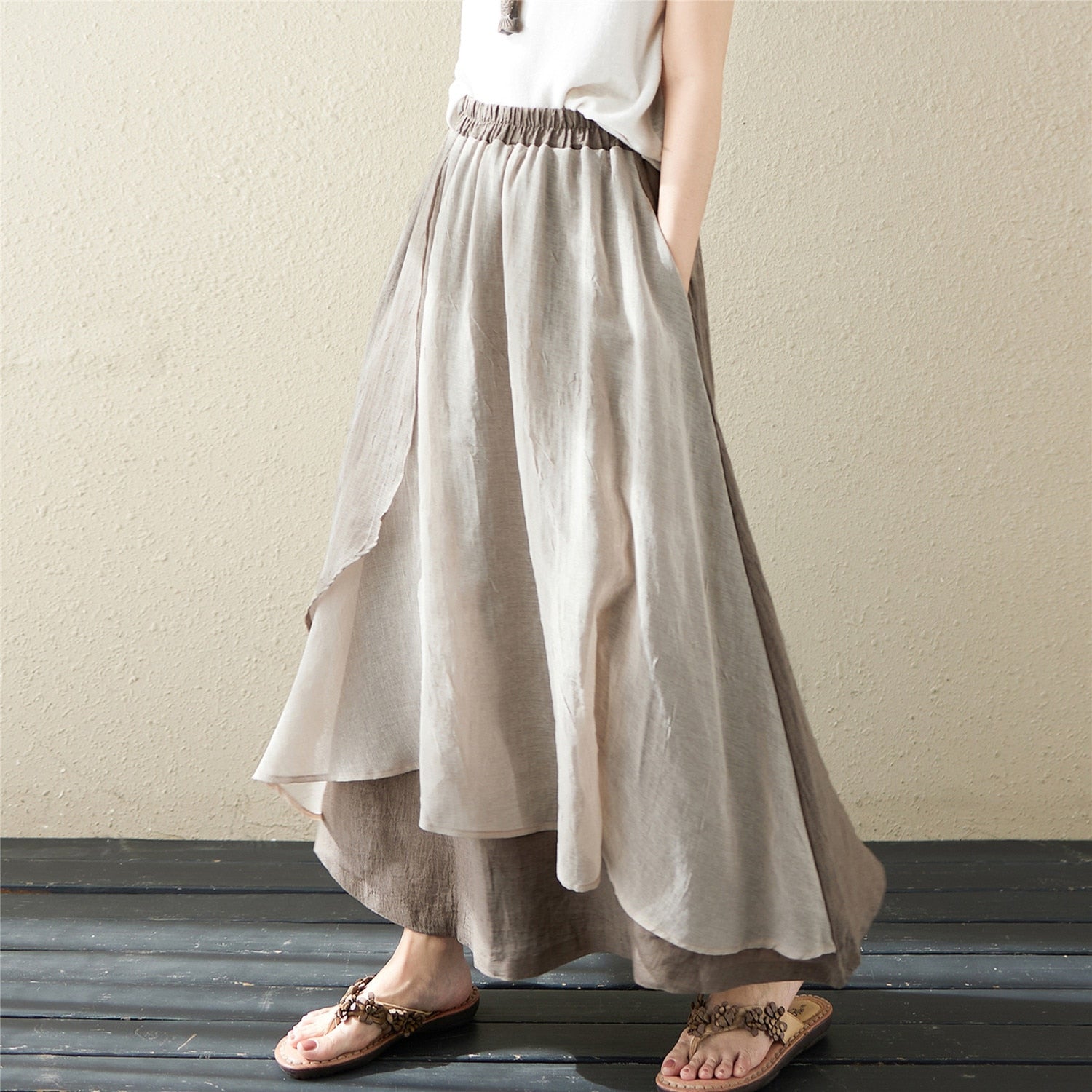 Asymmetrical Long Cotton Hemp Skirt