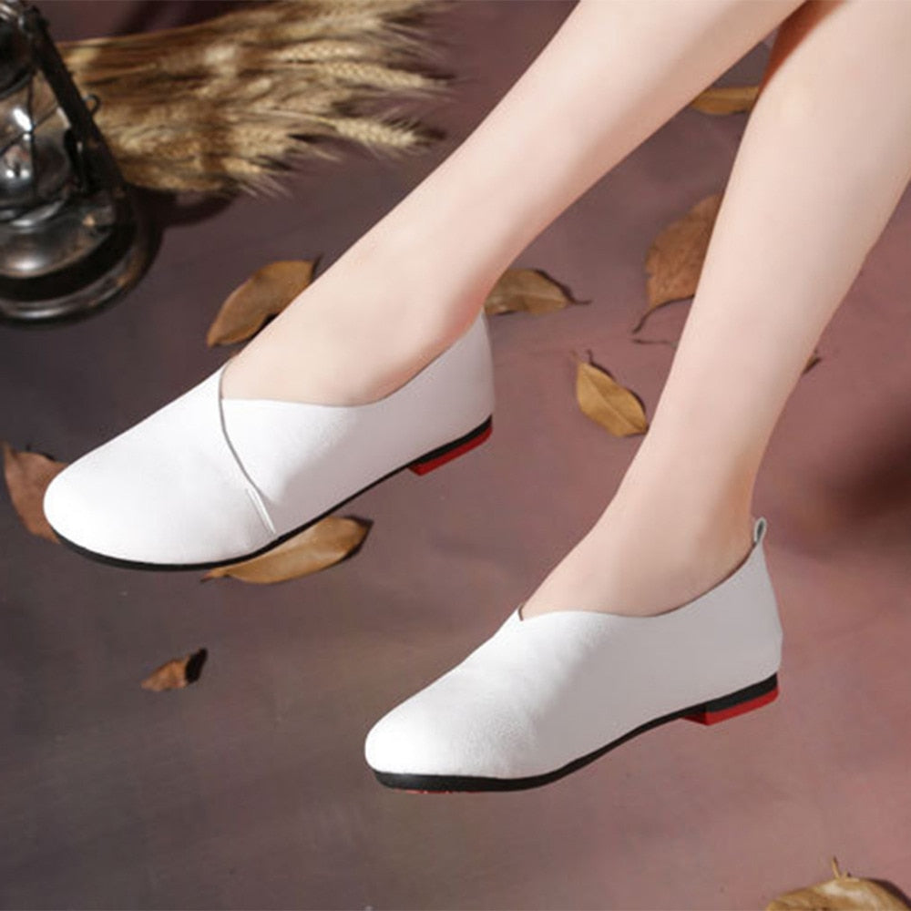 Comfortable Luxury Genuine Cow Leather Loafers for Women - Hand-Sewn Casual Flat Shoes