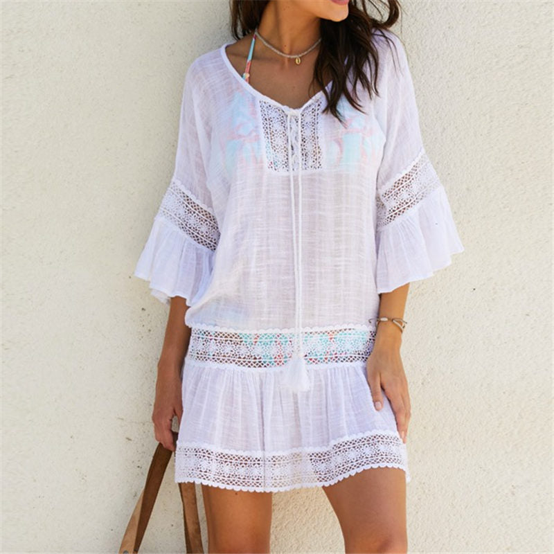 Summer Bamboo Cotton Beachwear Tunic Bohemian Bikini Cover Up