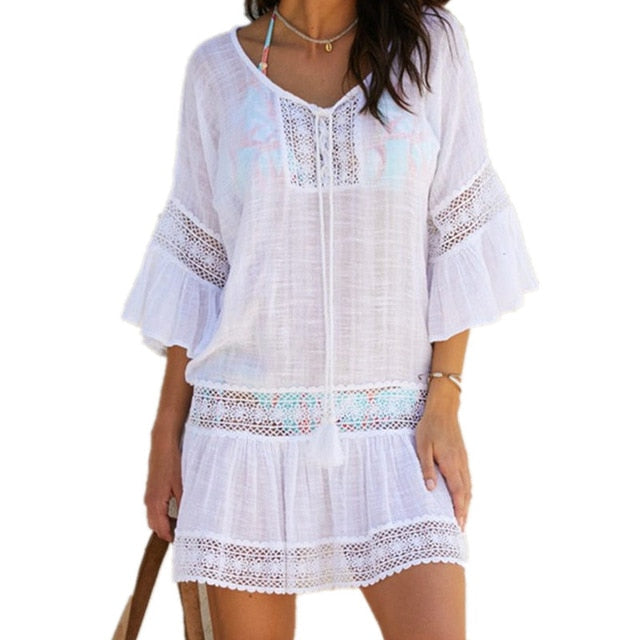 Summer Bamboo Cotton Beachwear Tunic Bohemian Bikini Cover Up