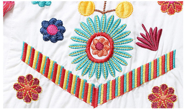 Boho Style Elegant Embroidery Cotton Long Dress