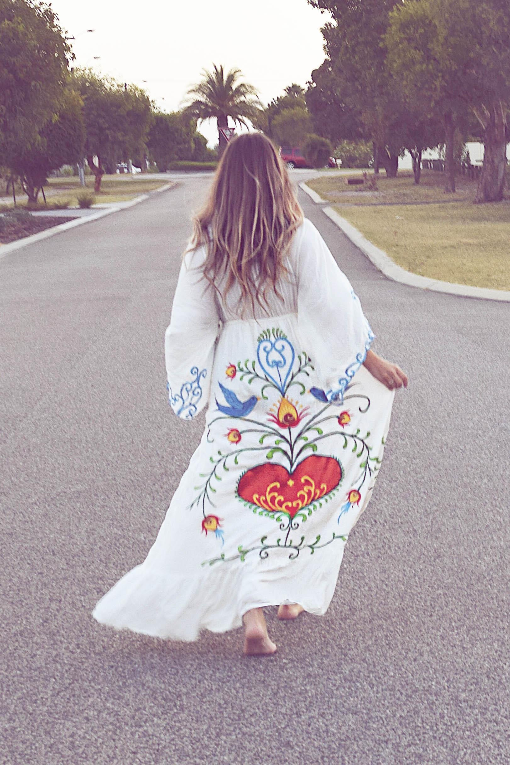 Bohemian Embroidered Flora and Fauna Maxi Cover-Up