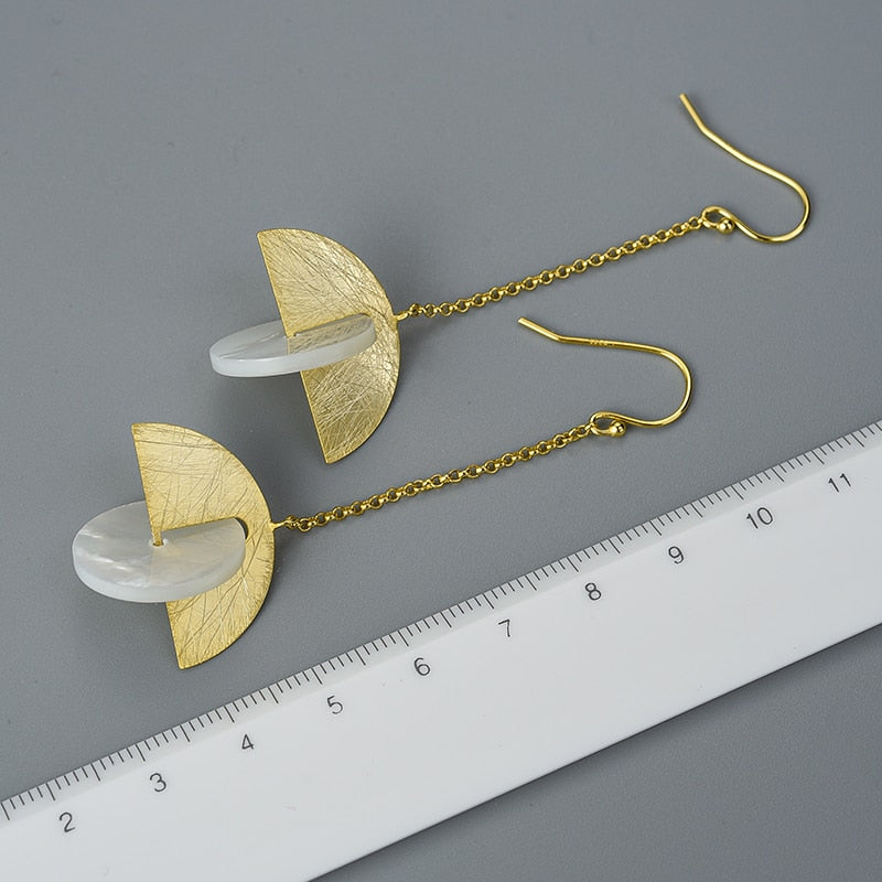 Geometric Natural Gemstone Long Dangling Earrings 925 Sterling Silver