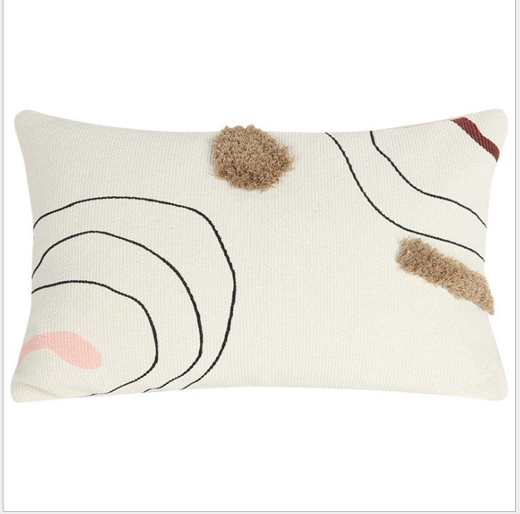 Abstract Handmade Geometric Embroidery Cotton Pillow Cover
