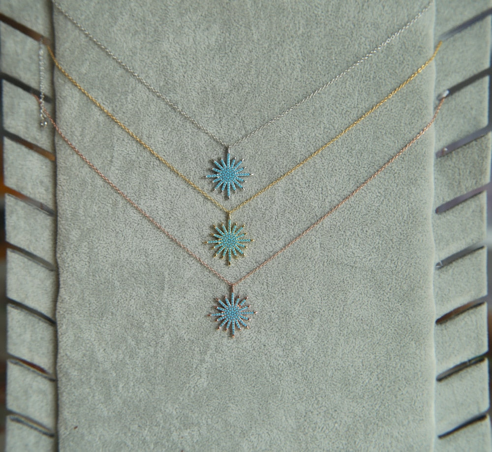 Blue Turquoise Sunburst/Star  Genuine 925 Sterling Silver Pendant