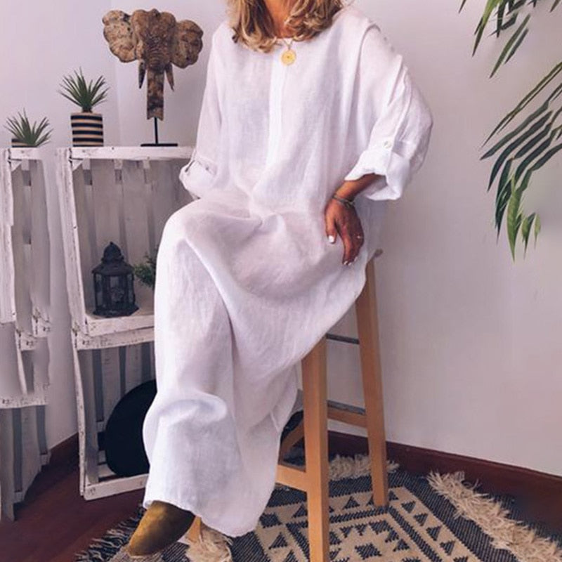 Cotton Linen Oversized Maxi Dress With Pockets