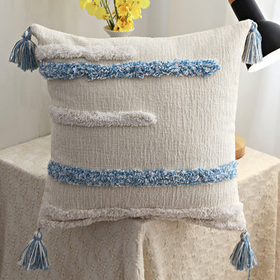 White Boho Style Cushion Plush With Tassels Cotton Pillow Case