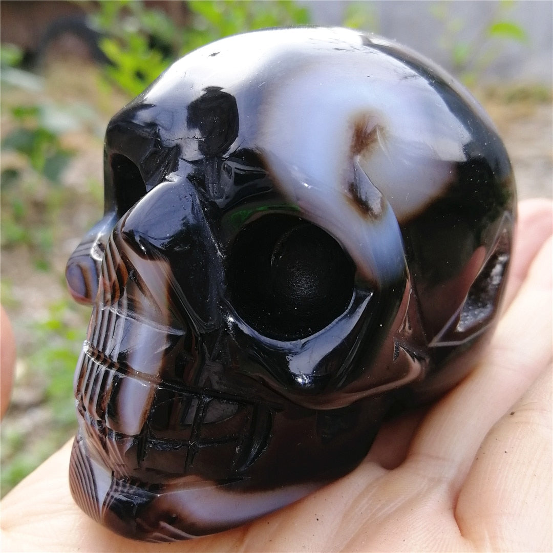 Natural Agate Geode Skull Figurine 70mm