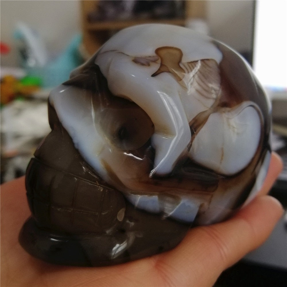Natural Agate Geode Skull Figurine 70mm