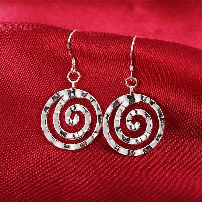 Circle Spiral Earrings 925 Sterling Silver