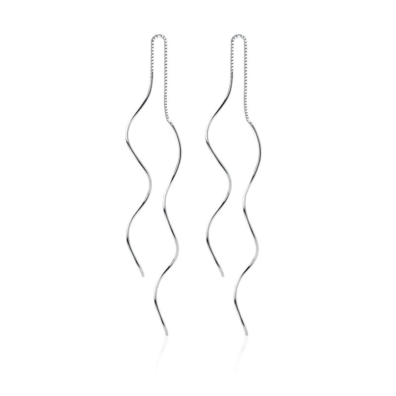 Spiral Wave Long Earrings - Silver