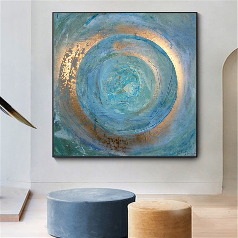 Abstract Blue Gold Oil Painting on Canvas Wall Decor