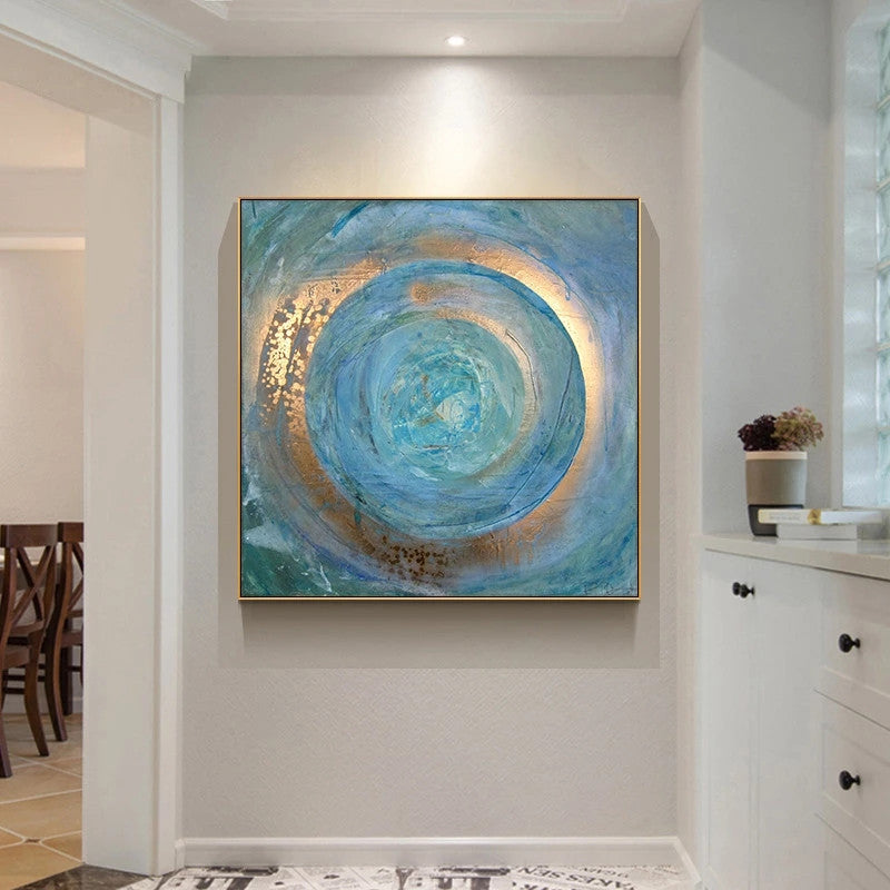 Abstract Blue Gold Oil Painting on Canvas Wall Decor