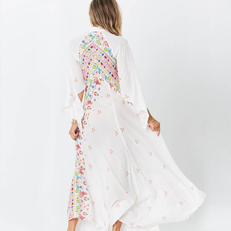 Flare Sleeve Floral Accent Maxi Dress