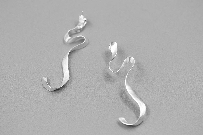 Curved Spiral Long Drop Earrings 925 Sterling Silver