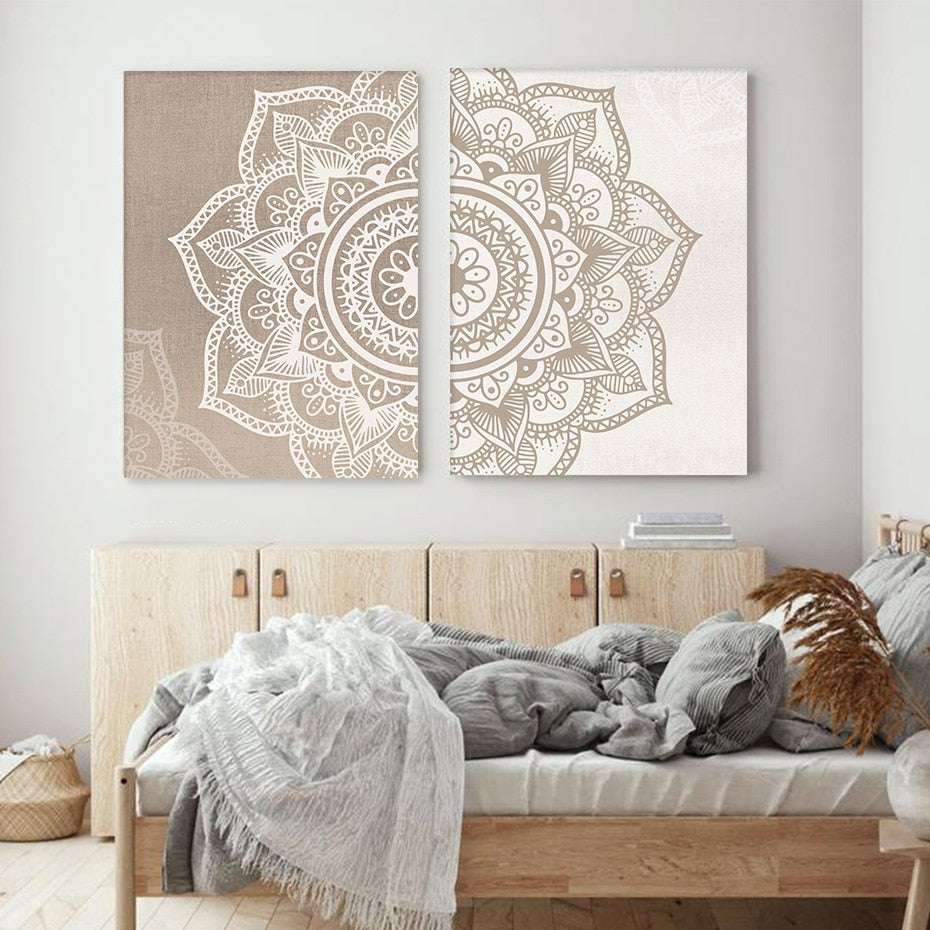 Mandala Floral Neutral Colors Wall Art Print Canvas Painting