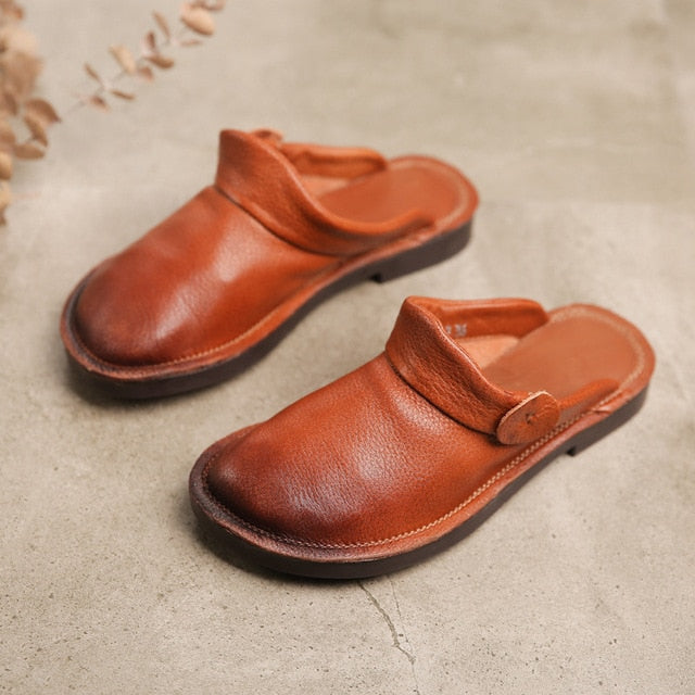 Women Leather Mules White Slippers Genuine Leather