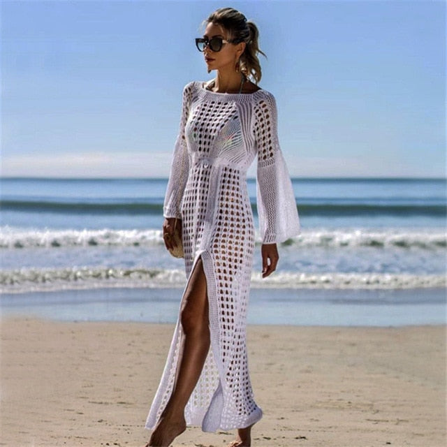 Crochet Knitted White Beach Cover up dress Kundalini Dreams Crochet Knitted White Beach Cover up dress Kundalini Dreams