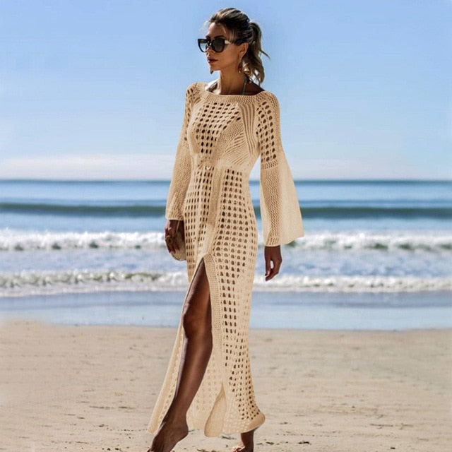 Crochet Knitted White Beach Cover up dress