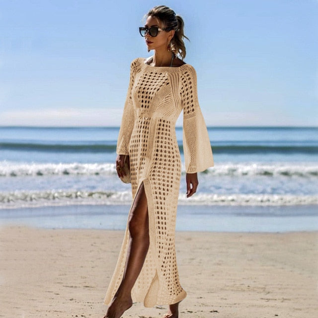 white crochet beach cover up dress Crochet Beach Dress Crochet Knit White Crochet Dress Cover Up GXBPY Crochet White Knitted Beach Cover